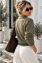Women's Khaki Polo Collar Long Sleeve Knit Sweater - 6
