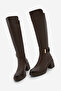Women's Round Toe Metal Accessory Detailed Thick Heeled Boots Virena Brown