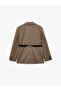 Belted Detailed Pocketed Wide Collar Buttoned Blazer Jacket - 2