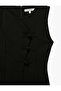 Slim Fit Buttoned Frog Closure Crew Neck Sleeveless Crepe Mini Dress - 3