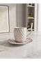 Pink Striped Rolyaprak Patterned Gold Gilded Turkish Coffee Cup Set for 6 People - 3