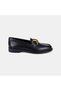 Women's Black Asymmetrical Leather Loafer with Gold Buckle - 2