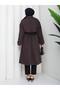Women's Oversize Button Belt and Slit Detail Pelerine Detail Mid-Length Trench Coat - 6
