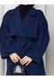 Women's Oversize Button Belt and Slit Detail Pelerine Detail Mid-Length Trench Coat - 8
