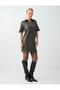Khaki Relaxed Fit V-Neck Short Sleeve Suede Mini Dress - 5