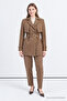 Covered Collar, Buckle, Belted, Checkered Camel Suit 2062
