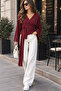 Women's Double Breasted V-Neck Belted Waist Tie Bat Sleeve Loose Long Sleeve Blouse - 2