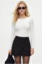 Women's Vex Shorts Lined Asymmetrical Black Skirt with Button Detail - 2