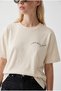 Women's Ecru 100% Cotton Minimal Print Detailed Oversize T-Shirt 60382632 - 4