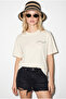 Women's Ecru 100% Cotton Minimal Print Detailed Oversize T-Shirt 60382632 - 2