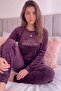 Burgundy Sunrise Patterned Exclusive Velvet Women's Pajama Set - 3