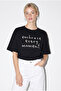 Women's Black Crew Neck Short Sleeve Letter Printed Oversize T-Shirt 60382630