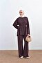 Women's Crew Neck Waist Tie Set in Plum - 2
