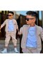 Boy's 5-14 Years Old Cream Pique Fabric 3-Piece Tracksuit Set Bottom and Top Set 60334-K - 4