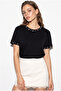 Women's Black Bead Embroidered 100% Cotton T-Shirt 60382631 - 4