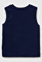 Boy's Navy Blue Embossed Print Detailed Round Neck Undershirt - 2
