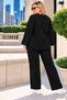 Women's Plus Size Crystal Fabric Two-Piece Set – Long Sleeve Blouse and Wide Leg Pants - 2