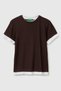 Women's Brown Viscose Blended Ribbed Contrast Detailed Slim Fit T-Shirt