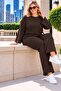 Women's Plus Size Crystal Fabric Two-Piece Set – Long Sleeve Blouse and Wide Leg Pants - 3