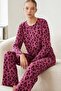 Women's Striped Regular Fit Lilac Pajama Set 4764