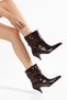 Slouchy Patent Leather Special Design Heeled Bitter Brown Women's Boots - 6