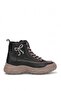 26Blg310-3 Women's Genuine Leather Zippered Flat Boots Black