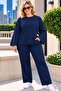 Women's Plus Size Crystal Fabric Two-Piece Set – Long Sleeve Blouse and Wide Leg Pants