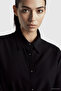 Women's Black Viscose and Lyocell Blended Buttoned Cuff Shirt - 6