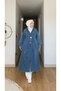 Women's Gold Button Detail Belted Pocketed Long Denim Trench Coat - 5