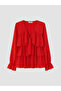 Ozmarka New Season Red V-Neck Ruffled Layered Blouse