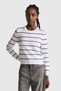 Women's Ecru-Grey Mix Acrylic and Wool Blended Striped Crew Neck Sweater