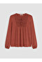 Özmarka New Season Orange Tie-Neck Embroidered Blouse - 5