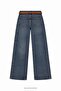 Straight Leg Tan Belted Jean Blue - 5