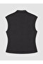 Vizyon New Season Black Satin Blouse with Decorative Buttons and Judge Collar - 7