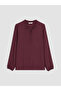 Özmarka New Season Burgundy Ruffled Collar Blouse - 5