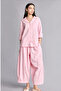 I1000Axpn440 Pink Oversized Pajama Collar Linen Blend Long Sleeve Pink Shirt - 5