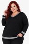 Plus Size V-Neck Silvery Patterned Stripe Detailed Long Sleeve Women's Blouse