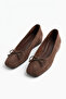 Hulen Bowknot Hidden Heel Blunt Toe Women's Ballerinas Brown Suede - 4