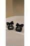 Black Ribbon Figured Flash Sparkling Black Stone Studded Earrings - 3