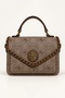 Small Size Stylish Design Women's Hand and Shoulder Bag with Monogram and Chain Knit Detail Logo Camel