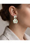 Gold Green Flower Dangle Clip-On Earrings Do Not Require Piercing - 2