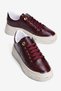 Women's Crocodile Patterned Sneaker with Thick Sole, Lace-Up, Gold Detail, Vika Burgundy - 3