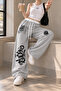 White Belt Graffiti Axolotl Printed Oversize Wide Leg Relaxed Fit Women's Sweatpants - 2