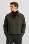 Men's Dark Green Jacket Premium Double Zipper Classic Collar Casual Stylish Jacket