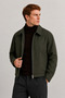 Men's Dark Green Jacket Premium Double Zipper Classic Collar Casual Stylish Jacket - 5