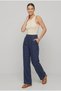 Navy Blue High Waist Palazzo Trousers Wide Leg with Pockets Office Stylish Fabric Pants - 3