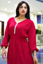 Women's Premium Solid Maxi Dress with Elasticated Cuffs & Chest Panel - Embellished V-Neck Modest Wear - 8