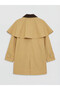 Beige Cape Detailed Velvet Collar Girls' Trench Coat - 3