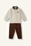 I1943A5Bg74 Beige Plaid Polo Collar Long Sleeve Top Wide Cut Bottom 2-Piece Set Baby Boy - 5