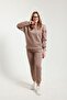 Soft Fabric with Fleece Inside, Brown 3 Thread Crew Neck Top and Bottom Women's Tracksuit Set - 2